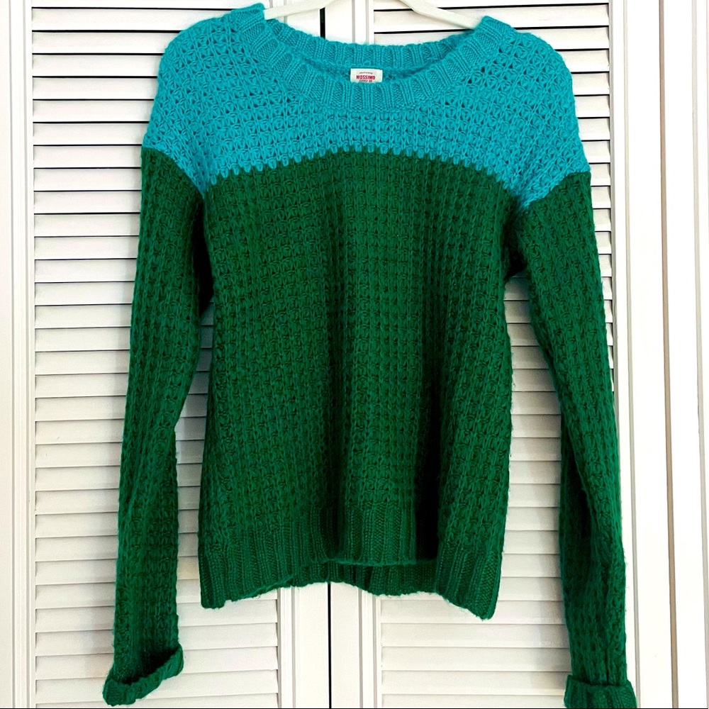 Mossimo Supply Co. Teal and Forest Green Colorblock Cable Knit Sweater